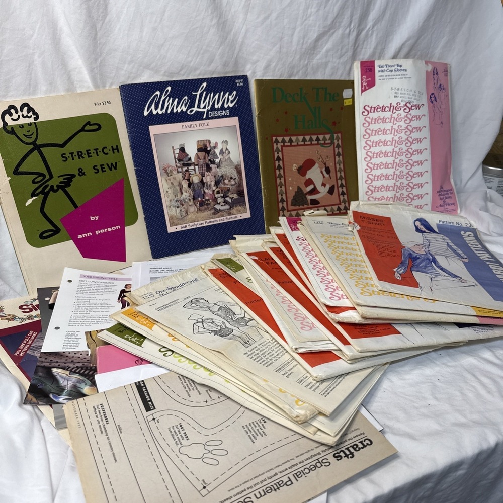 Lot 20+ 1970s Vintage Sewing Patterns Stretch & Sew Hardy Pants Tops Swimsuits
